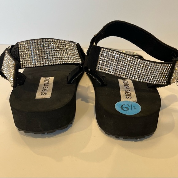 Steve Madden Sandals Size 6.5 Rhinestone Straps Velcro Rubber Black Bride Comfy - Picture 8 of 10